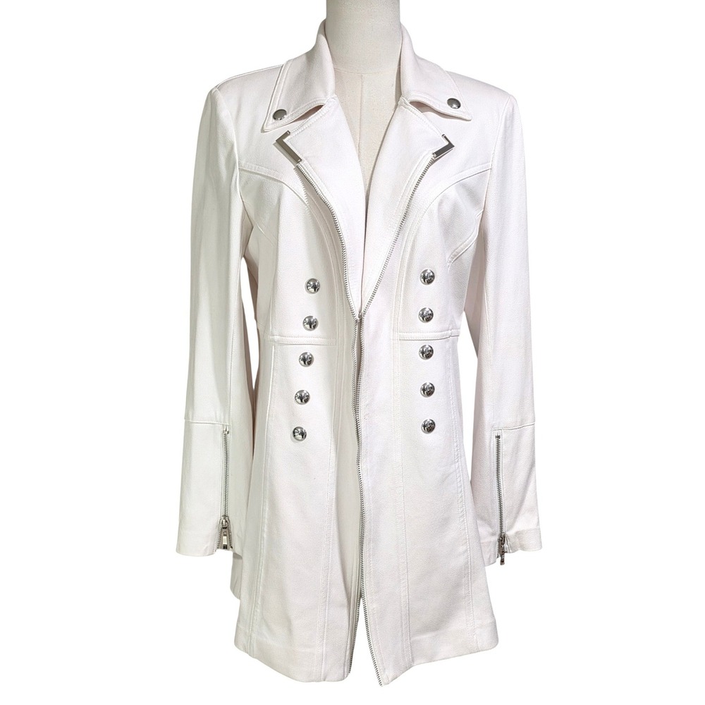 Lena Gabrielle Faux Leather Moto Jacket Womens 12 White Excellent Biker Coat